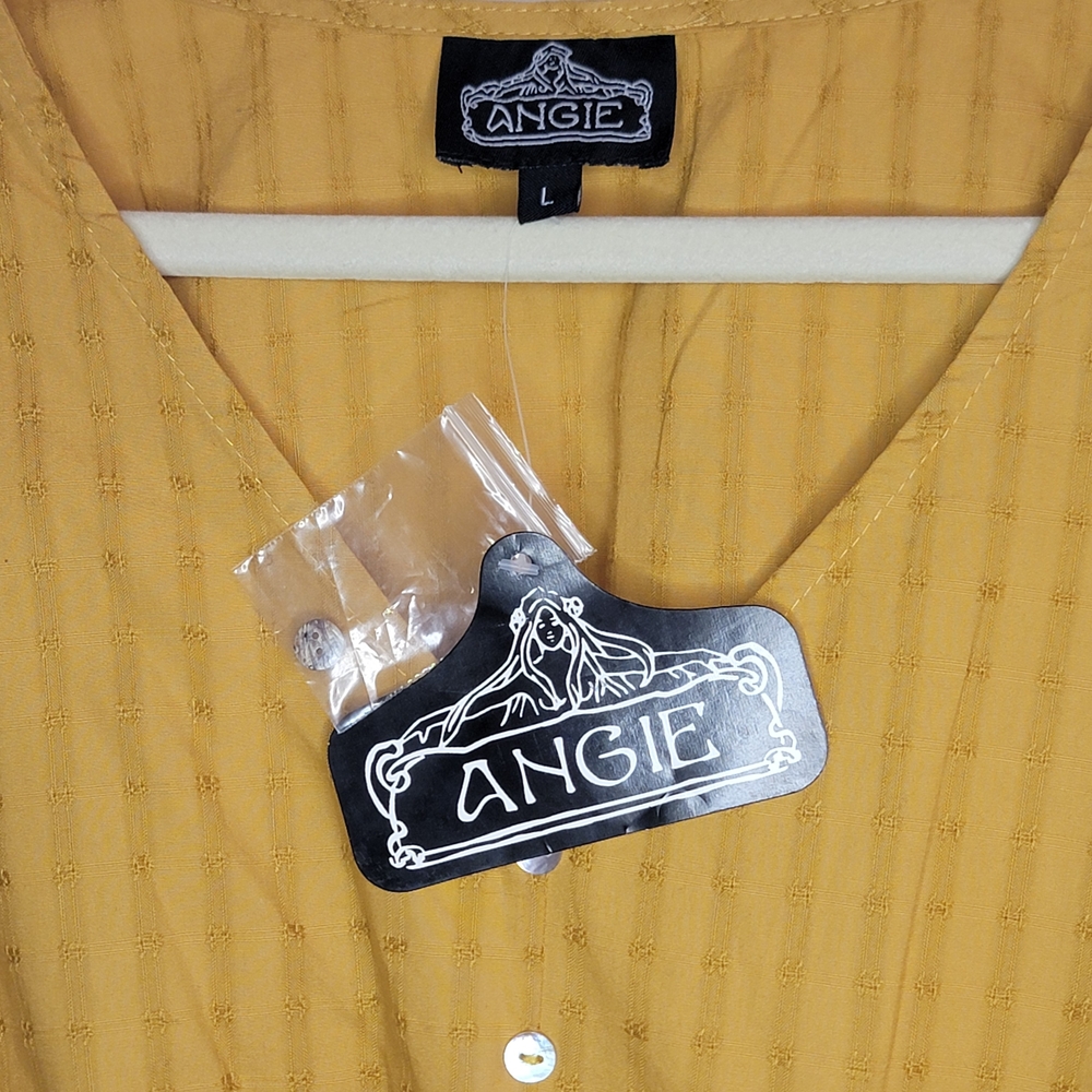 Angie Mustard Yellow Crop Top Blouse, Large - Picture 3 of 4